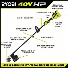 40V HP BRUSHLESS 600 CFM WHISPER SERIES BLOWER & 15" CARBON FIBER STRING TRIMMER COMBO KIT