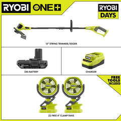 18V ONE+ 13" STRING TRIMMER/EDGER KIT WITH (2) FREE 18V ONE+ 4" CLAMP FANS