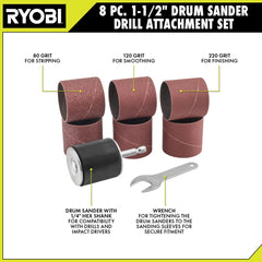 8 PC. 1-1/2" Drum Sander Drill Attachment Set