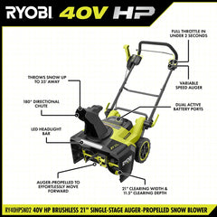 40V HP Brushless 21” Single-Stage Auger-Propelled Snow Blower Kit